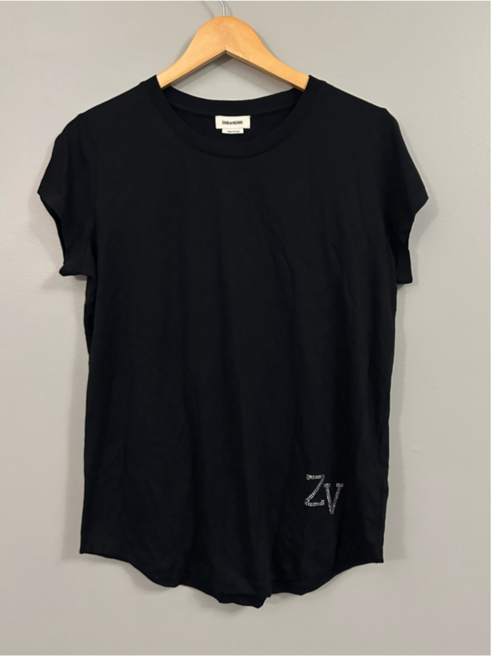 Zadig & Voltaire Rare Woop ZV Strass Black Short Sleeve Tee Large